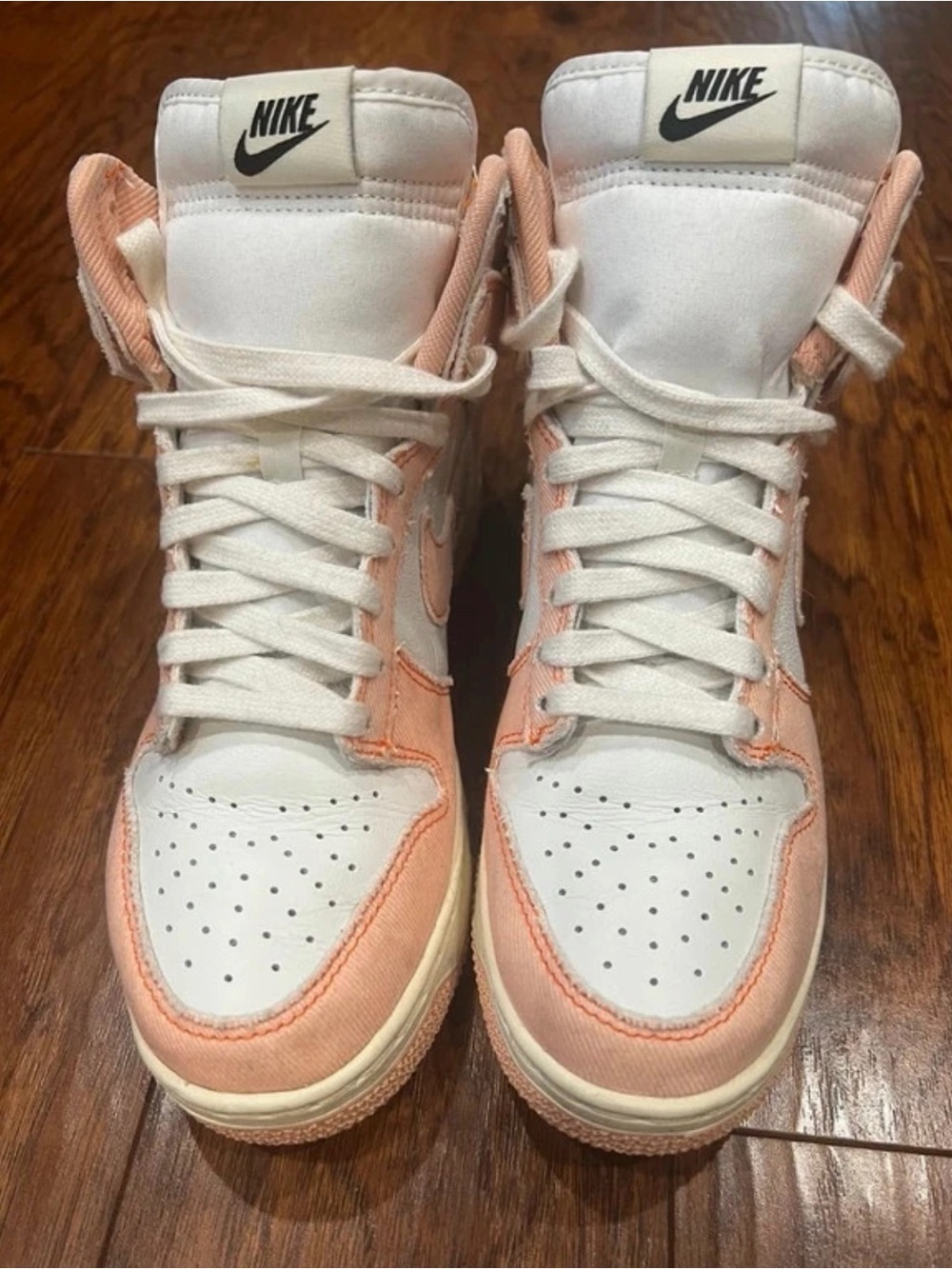 Nike Kids High-Top Sneakers in White and Peach